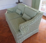 lime green love seat with matching pillows