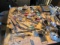 tote of  vintage mixed utensils and cookware items