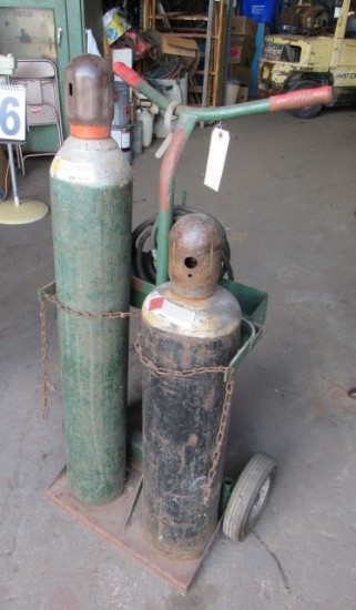 torch cart with oxygen and acetylene bottle (registered tank ownership unknown)