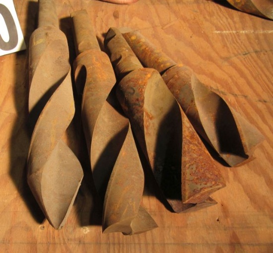 industrial drill bits 2 3/4", 2 9/16", 2 7/8", 2 1/4" (these bits need sharpening)