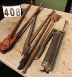 mixed lube gun, banding crimper, long drill bit, loppers