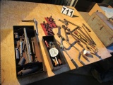 tool box with end wrenches, spped drivers, and more