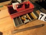 plastic tool tote with bottom drawer for small parts, heavy duty chisel 1 1/4