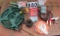 nos soaker hose, hammer,, funnel, tie wire, (6 new bits)  drop cloth, weed whacker string,  jumper c