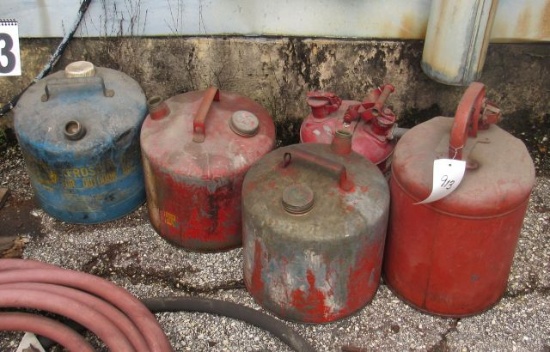 group  of metal gas cans