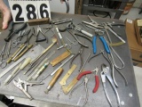 assorted micrometer, pliers, snips, scissors, pin vises, gages, watch case opener, etc...