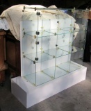 9 cube tempered glass display cabinet on white base cu