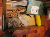 paper cutter, air hose, jewelry tool holder, dremel wheels, wood vise