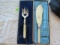silver plated carving knife and serving fork set  in case