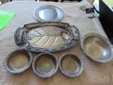 mixed pewter serving bowls, platters