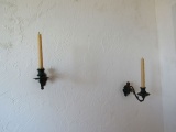 pair swinging cast metal candlestick wall mounts