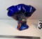 scalloped blue art glass pedestal bowl 7