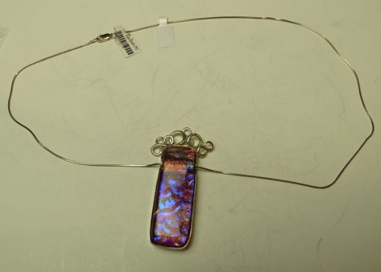 Sterling dichroic pendant on 20" sterling chain