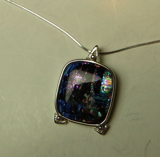 Sterling & dichroic pendant on 22" sterling chain