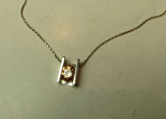 Sterling w/orange c.z. pendant on 16" sterling chain