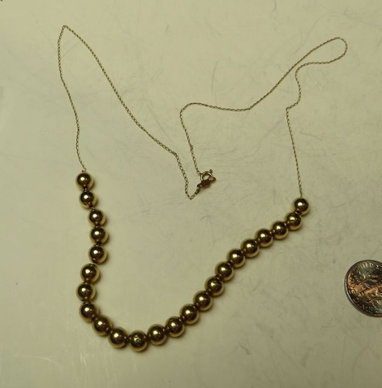 14K -yg- 22" add a bead necklace w/23 beads (estate jewelry)