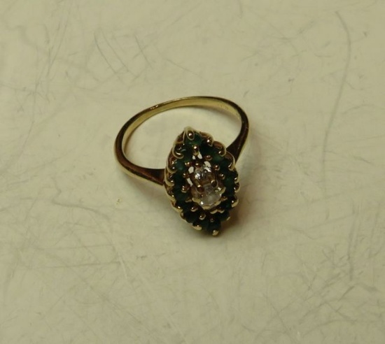 gold ring w/green stones & center diamond size 4 1/4" (estate jewelry)