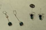 Dangle turquoise & pearl earrings & sterling twist earrings w/onyx & malachite