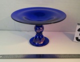 blue glass pedestal bowl 7