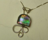 Sterling w/dichroic glass pendant on 22