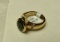 14K - yg- green tourmaline ring with 2 diamonds size 8 1/4, weight 11.4 g