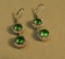 Sterling silver drop round green Helenite with c.z. leverback - earrings