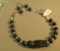 Sterling silver bracelet size 7 & shepherd hook earring set - black lava & crystal beads
