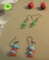 Sterling silver earrings with shepherd hook - 1- coral, 1- coral & turquoise & 1- green beads