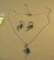 Rhodium coated post earrings & pendant - blue crystal - chain 16