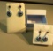 Sterling silver Rhodium coated post earrings lab opal, 1 amethyst, 1 lab tanzanite