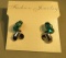 Silver tone & green post earrings