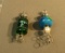 Sterling dichroic glass pendants with silver bead & top 1 blue - 1 green