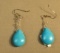 Sterling turquoise teardrop earrings on shepherd's hook