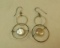 Sterling shepherd's hook dangle earrings w/silver tone rings & fresh water pearl