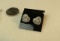 14K w.g. post earrings w/0.1 diamond around center stone - heart shaped (estate jewelry)