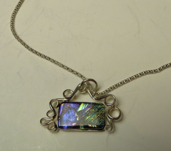 Sterling dichroic pendant on 16" sterling chain