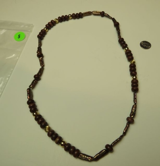 23" gold bead, jasper & dyed pearl necklace