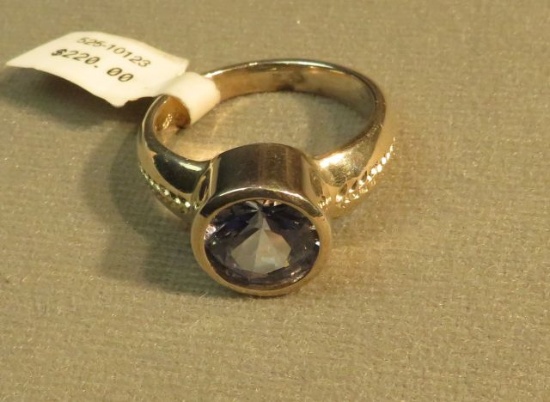 Sterling - round blue cubic zirconia ring size 10 3/4, weight 12.4 g