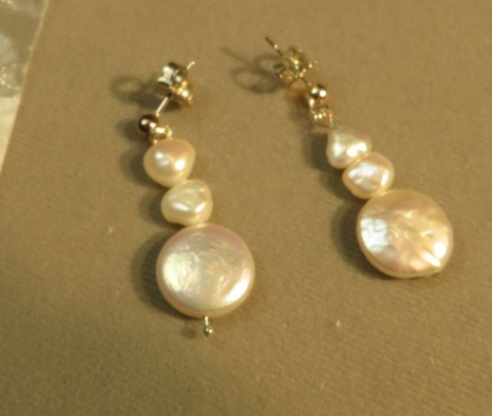 Sterling fresh water 3 pearl drop post earrings