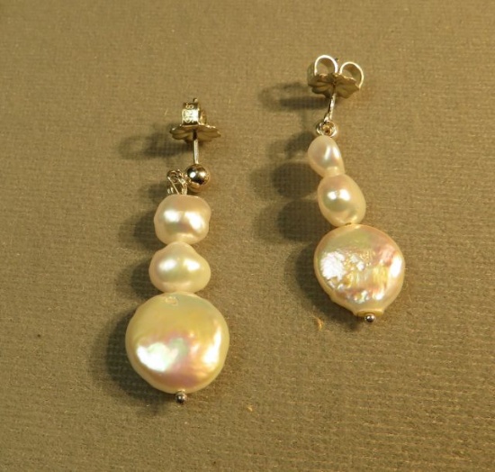 Sterling fresh water 3 pearl drop post earrings