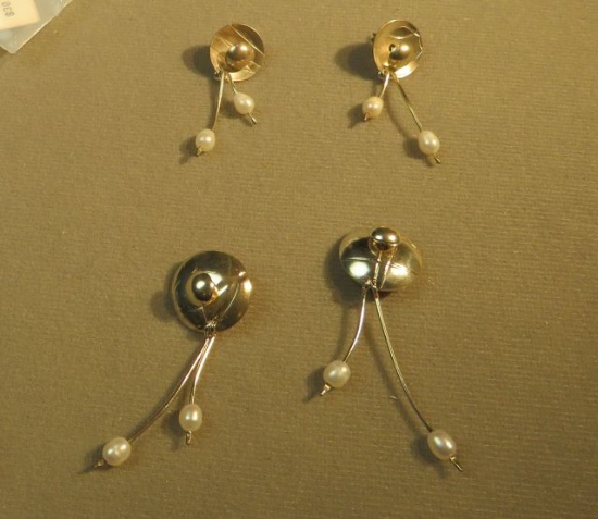 Sterling silver fresh water pearl - shield on post earrings