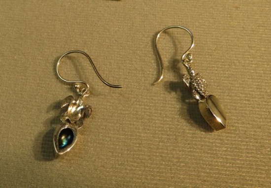 Sterling silver shepherd hook earrings - Abalone Turtle