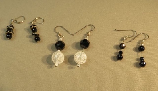 Sterling silver earrings onyx - 2 shepherds hook & 1 leverback