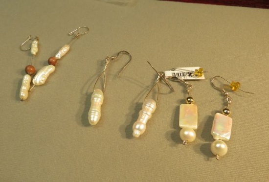 Sterling silver earrings fresh water pearl - 2 shepherd hook & 1 wire