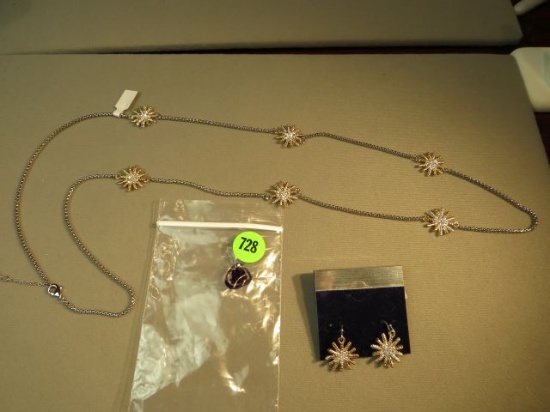 Sterling silver shepherd hook snowflake earrings with matching 36" necklace