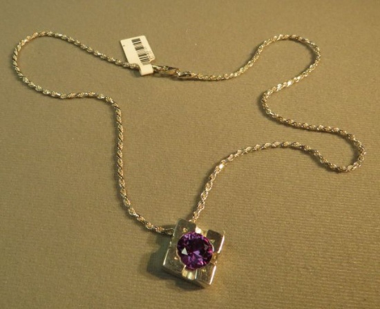 Sterling silver pendant with 18" ss chain- redish pink c.z.