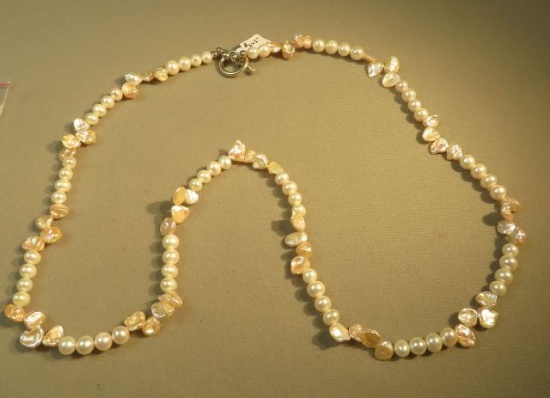 29" necklace - Keshi & fresh water pearls w/ toggle clasp