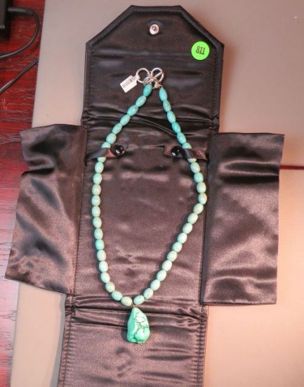 adjustable 21" necklace - turquoise beads w/sterling toggle clasp (presentation case included)