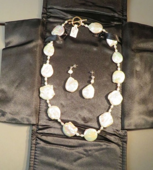 20" necklace - fresh water pearls w/gold beads 20" & matching earrings, dangle on post (2 pc set) (p
