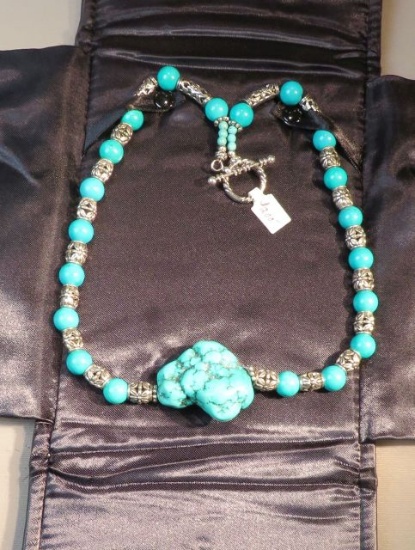 22" necklace - turquoise w/silver beads - toggle clasp ( presentation case included)